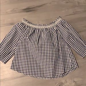 Madewell Navy Gingham off the shoulder top